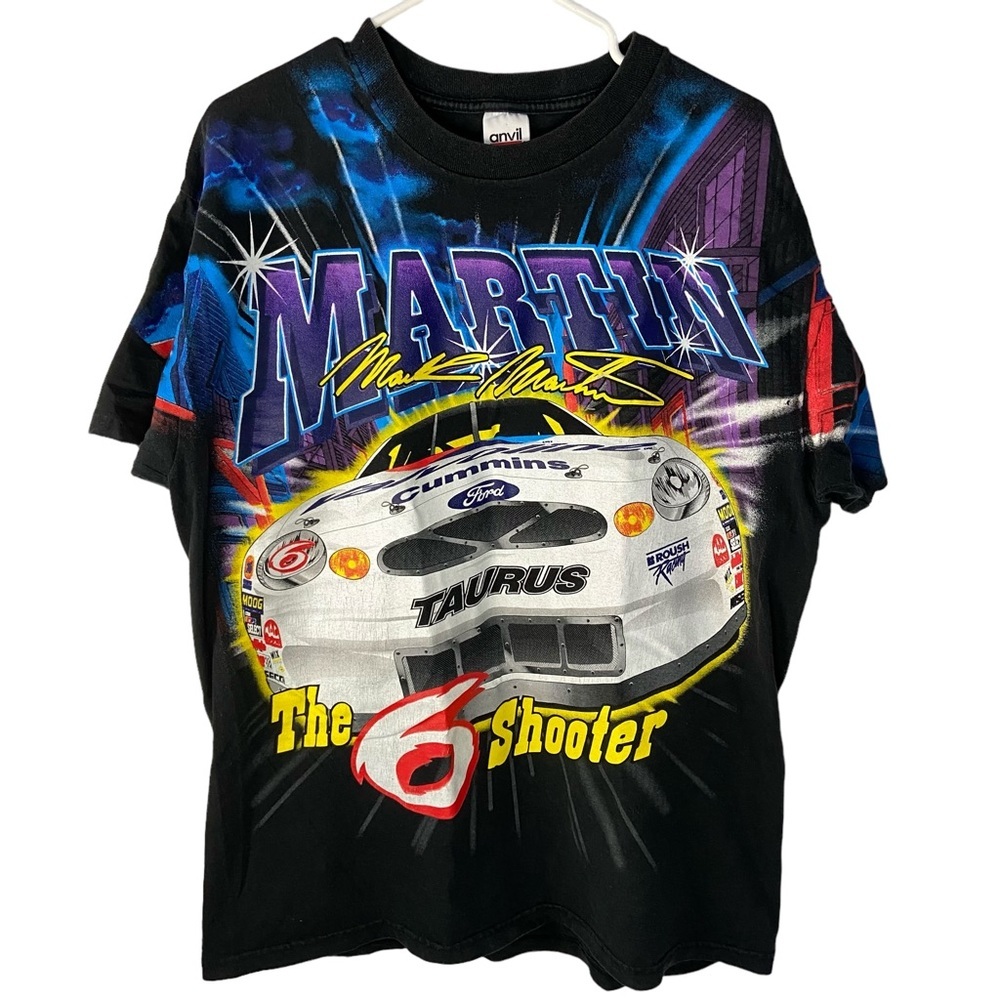 Vintage 1999 Nascar MARK MARTIN Size XL The 6 Shooter All Over T Shirt Anvil